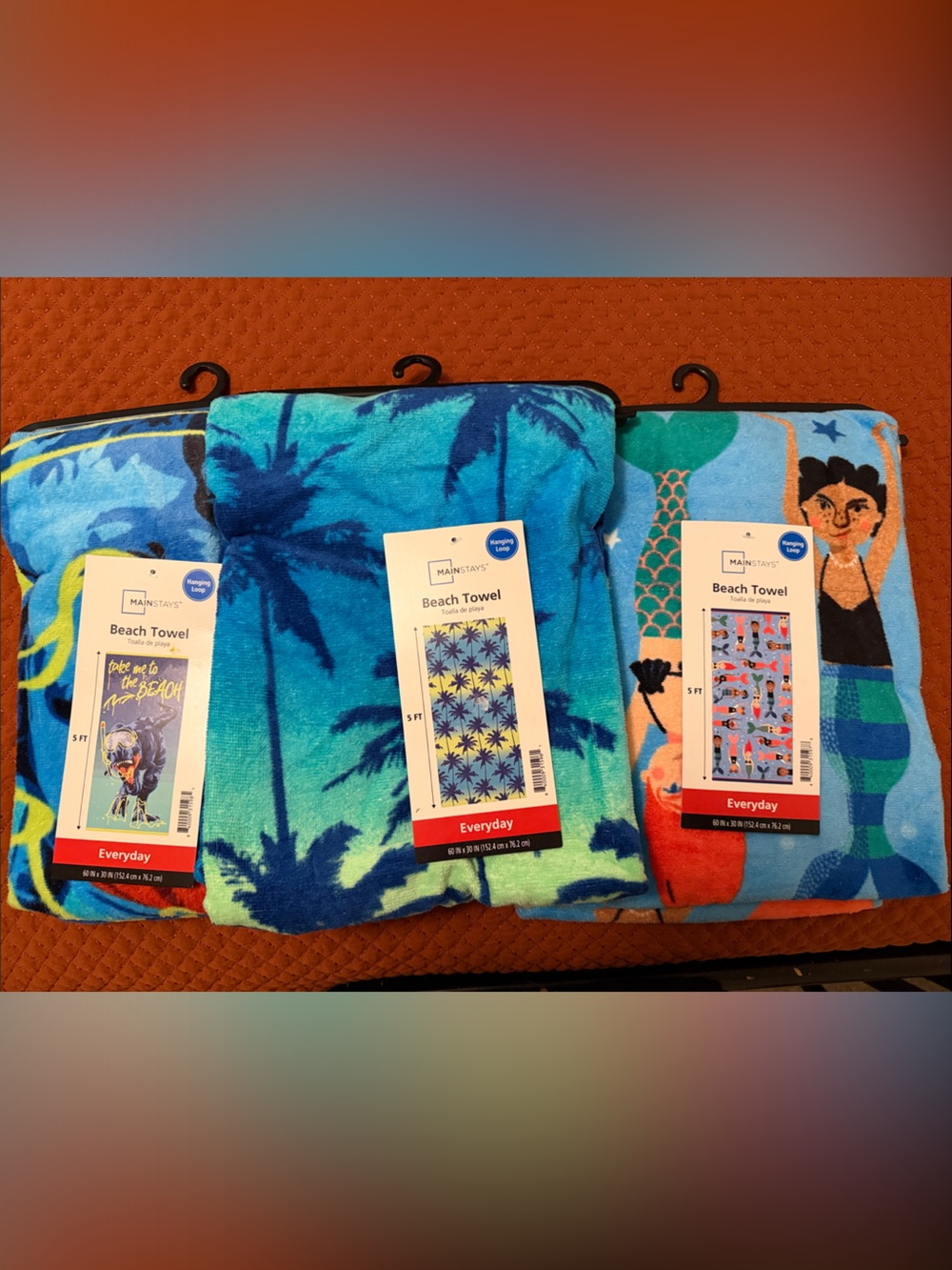 NWT Mainstays bundle of 3 Beach Towels - Blue, Teal, Aqua, Orange